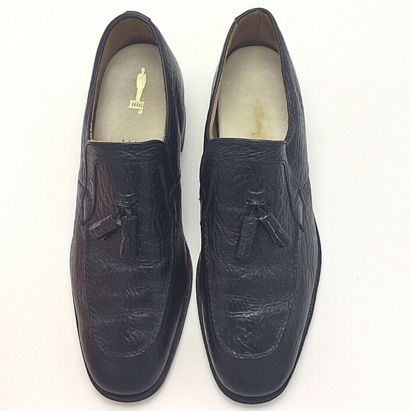 Mens Black Slip On Leather Elevator Shoe 10 Tassel - Picture 2 of 7